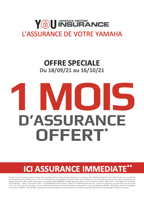 Affiche 1 mois offert YAM GAMBETTA X-MAX 125 CC